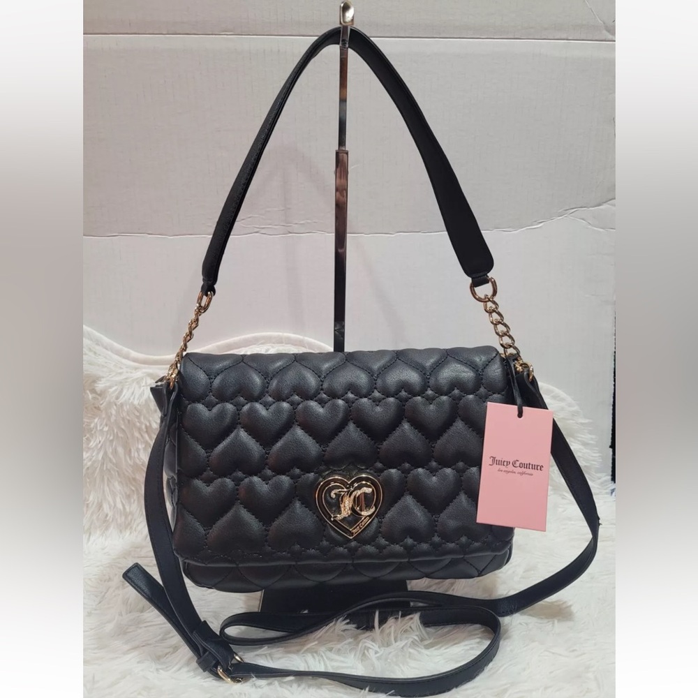 Juicy Couture Flawless Flap Crossbody Heart Quilted Liquorice Bag NWT $79